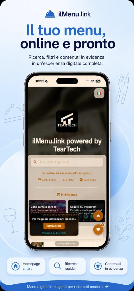 Menu digitale aperto direttamente nel browser del cliente